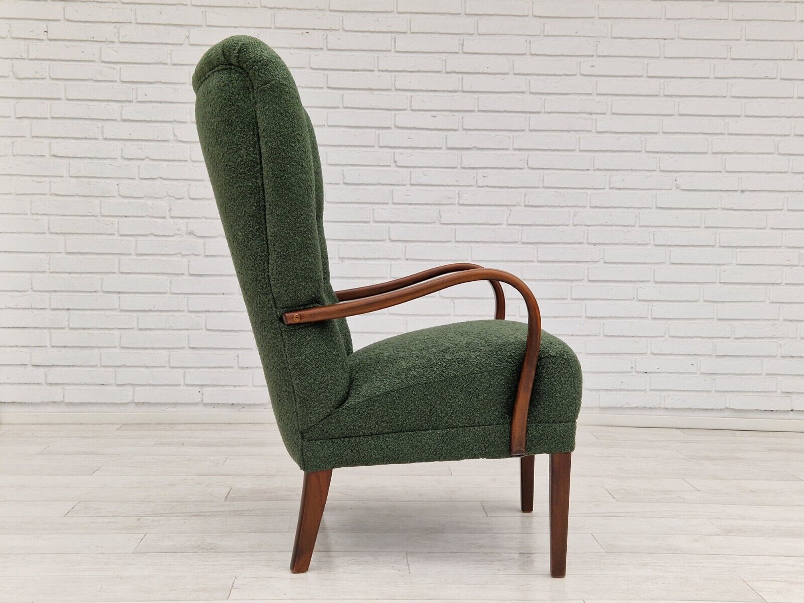 1960s Danish design reupholstered  armchair bottle green fabric