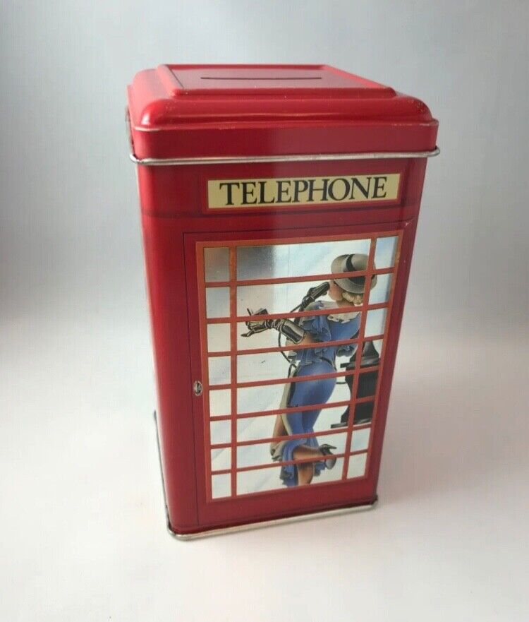 Vintage Ian Logan Ltd Telephone Booth Money Box Tin Piggy Bank