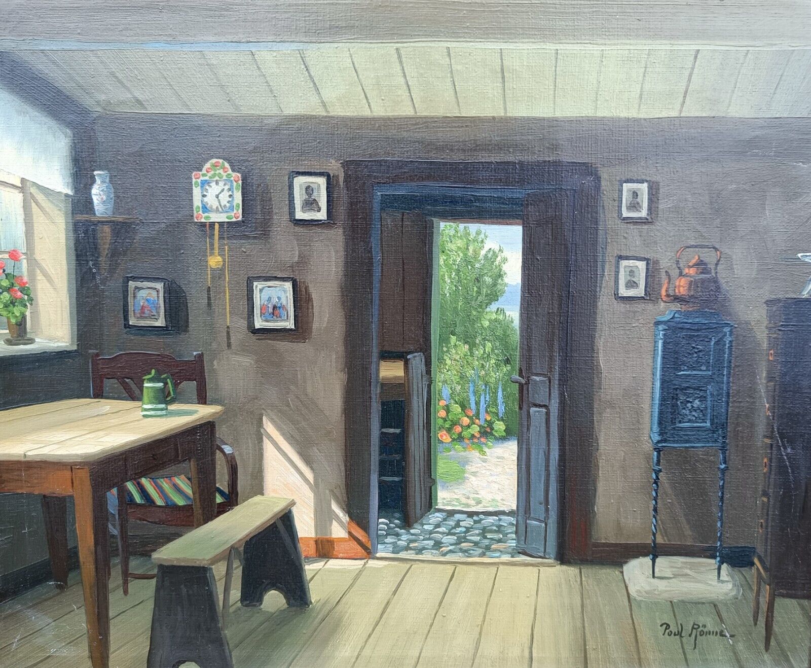 Kaj Drews (1884-1964): RUSTIC INTERIOR THE OLD FARM COTTAGE Original oil paint