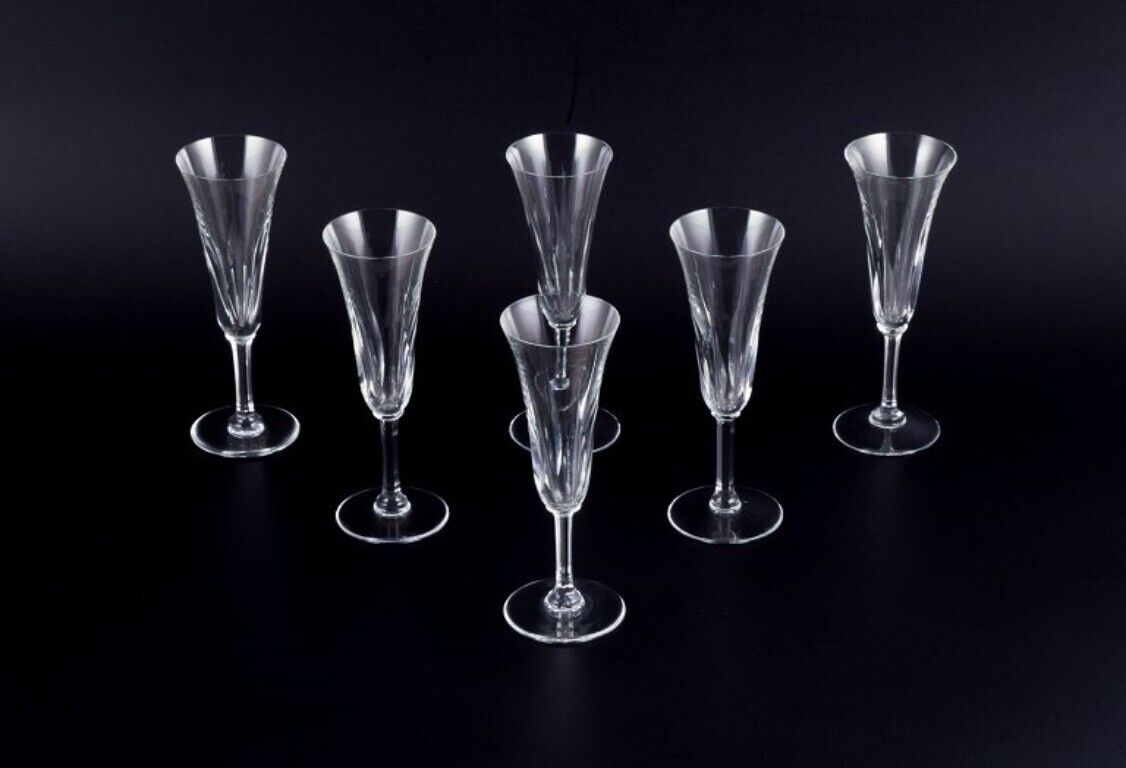 Saint Louis France A set of six champagne flutes in cut crystal glass