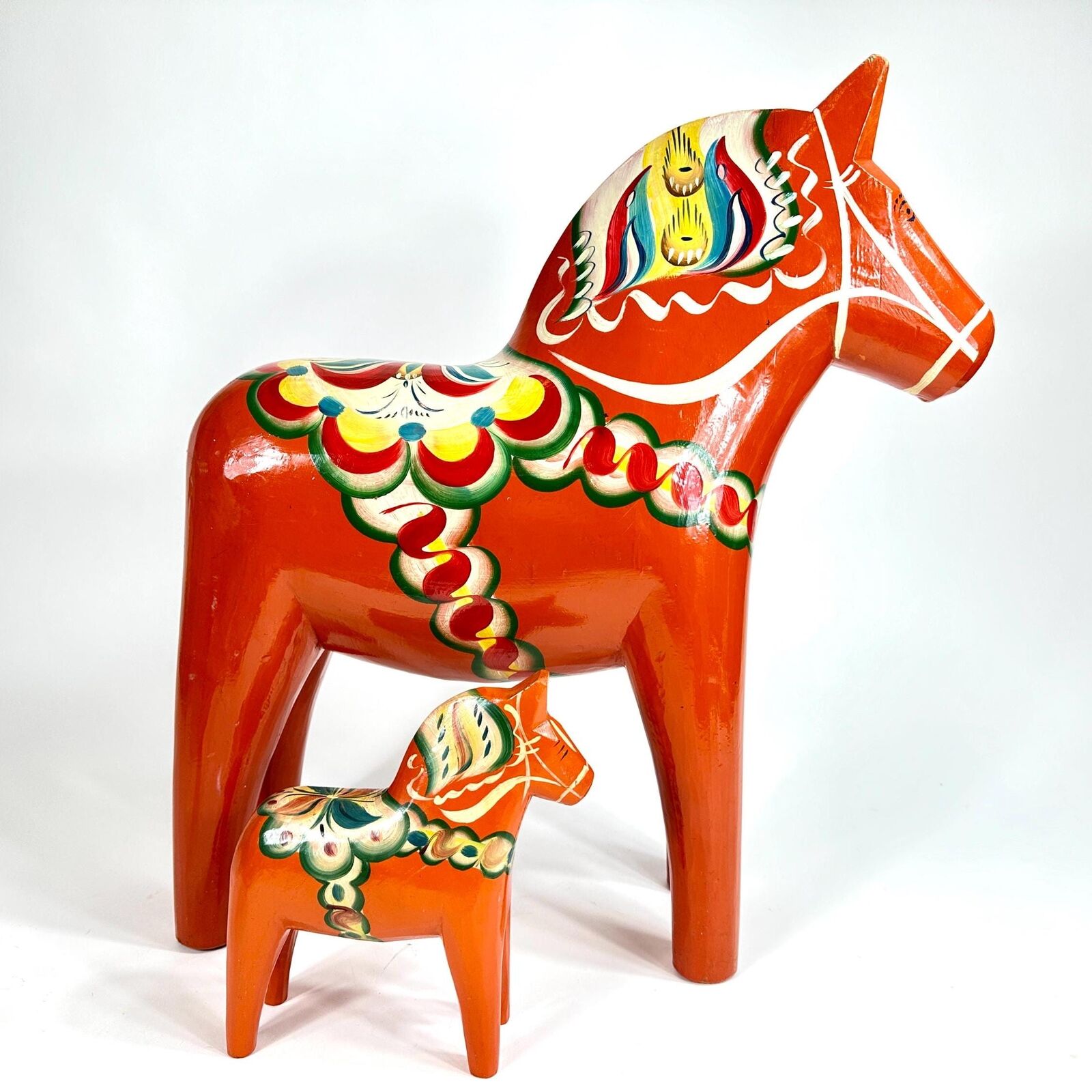 Original Giant Vintage Red Dala horse - Traditional Kurbits hand painted wood