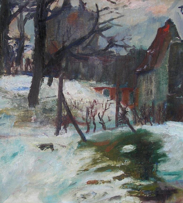 NPLange (1890-1919) Winter cityscape Died age 29 Of Spanish Flu Rare oil !