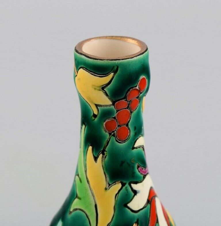 Longwy France Art Deco vase in glazed stoneware with hand-painted flowers