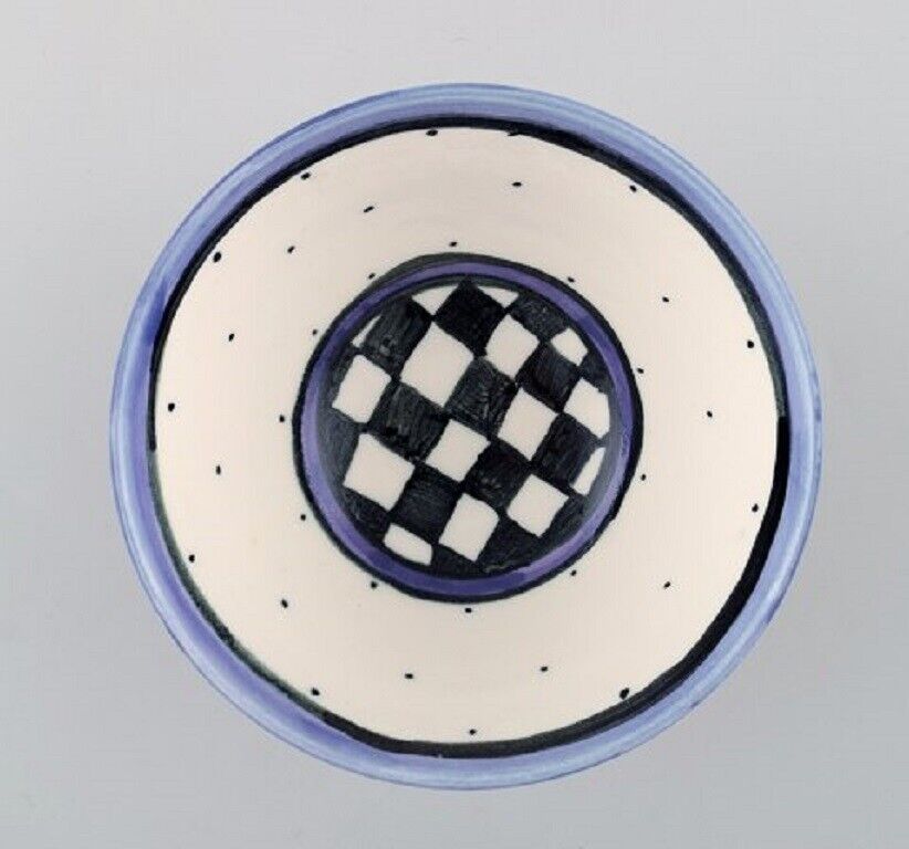 Danish ceramist Unique bowl in hand-painted ceramics Checkered design