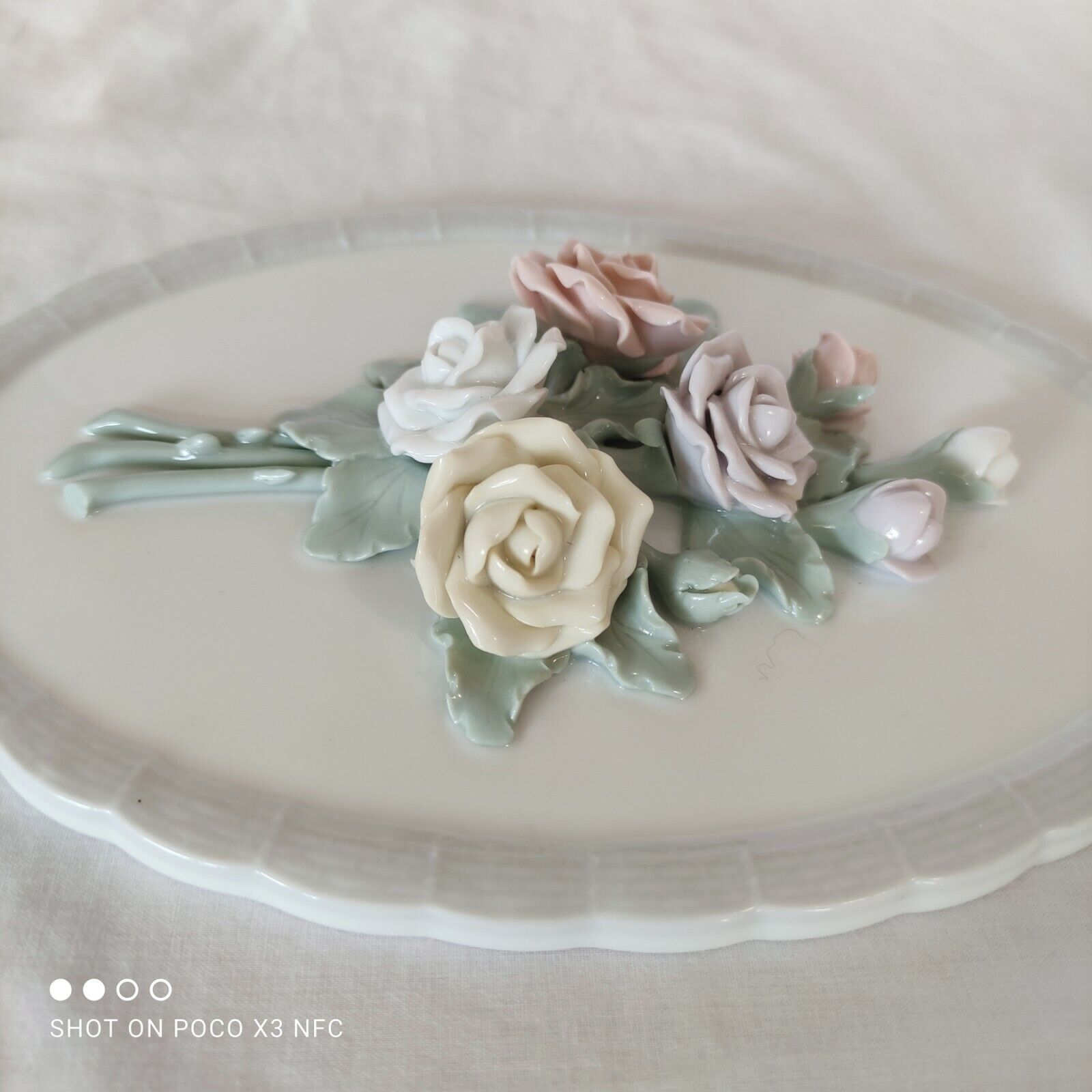 Herend Hungary Capodimonte Porcelain Flower Rose Bouquet Wall Plaque 1950s