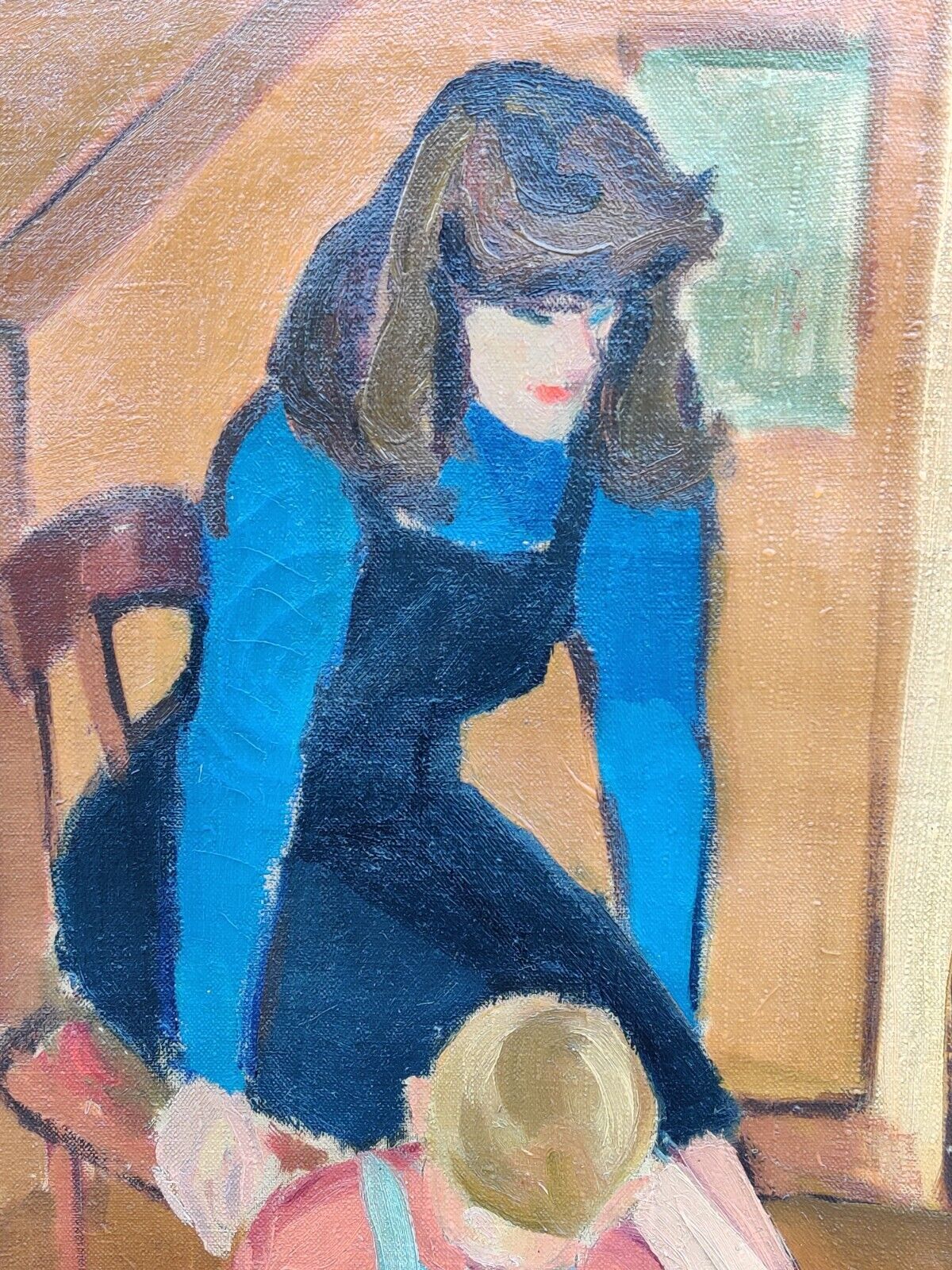 Arne Søiberg (1916-1995): YOUNG WOMAN WITH PLAYING CHILD original oil painting