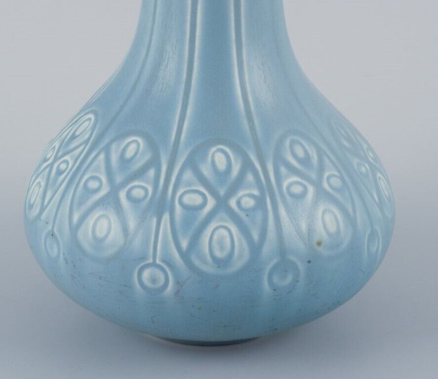 Upsala-Ekeby/Gefle Sweden Two "Kairo" ceramic vases in light blue glaze