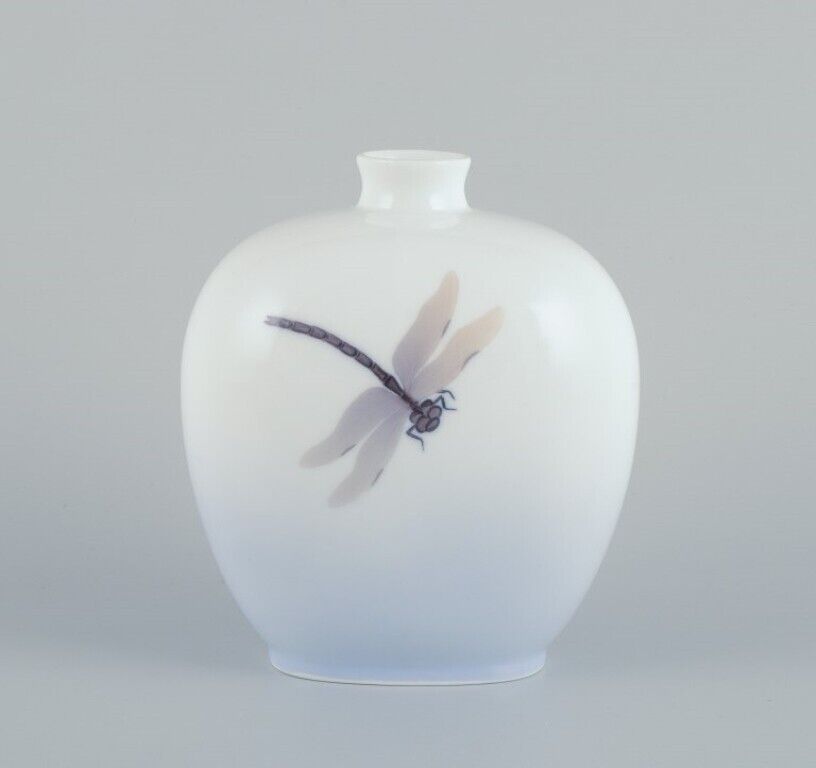 Royal Copenhagen Art Nouveau porcelain vase with a flower and dragonfly motif