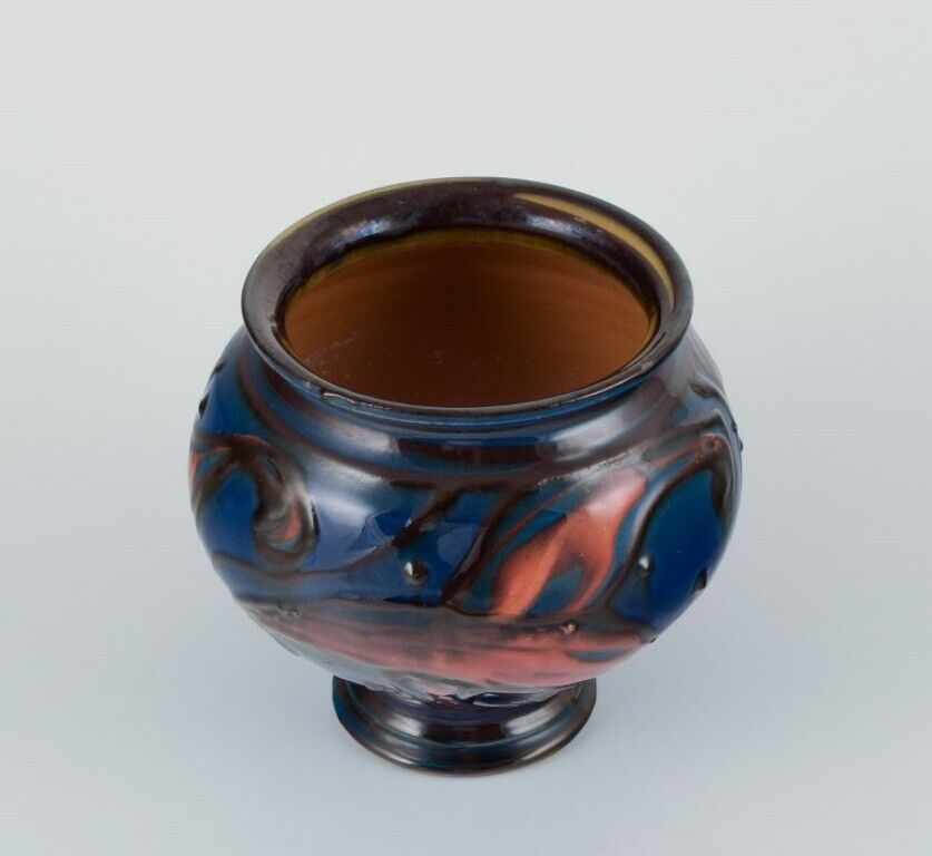 Kähler ceramic vase in horn technique Glaze in blue and orange tones