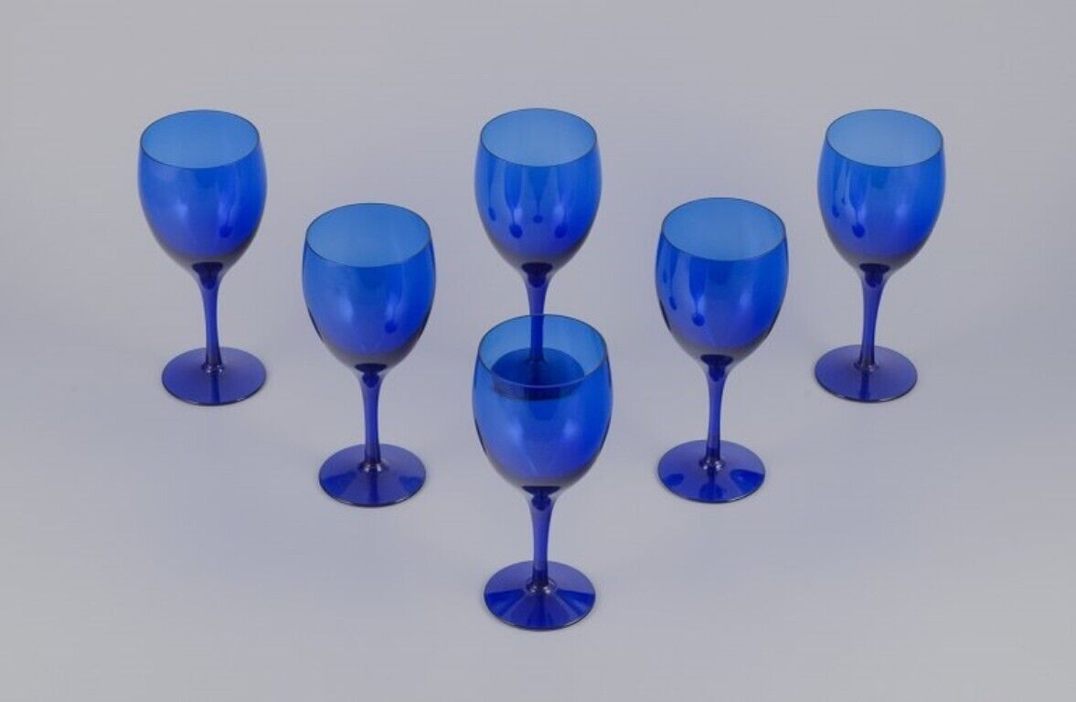 Monica Bratt for Reijmyre Set of six red wine glasses in  in blue art glass