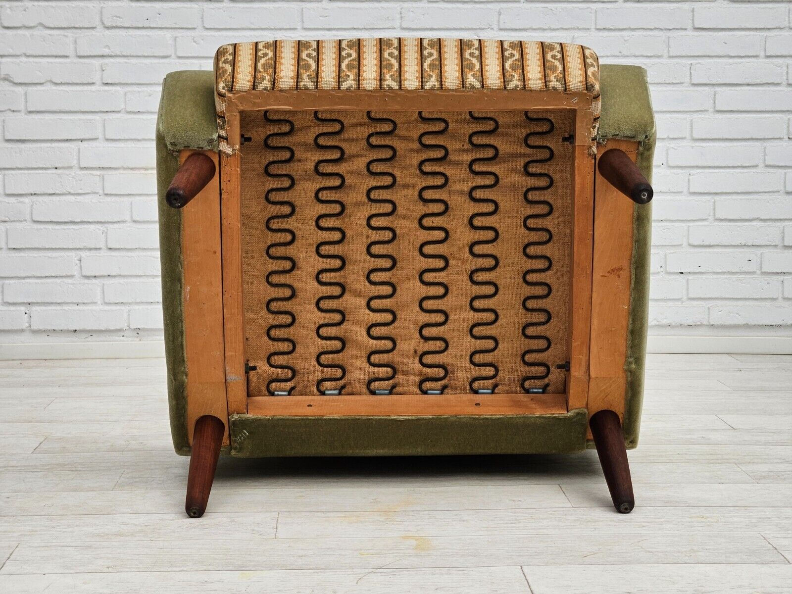 1970s Danish armchair original condition furniture velour woven wool fabric