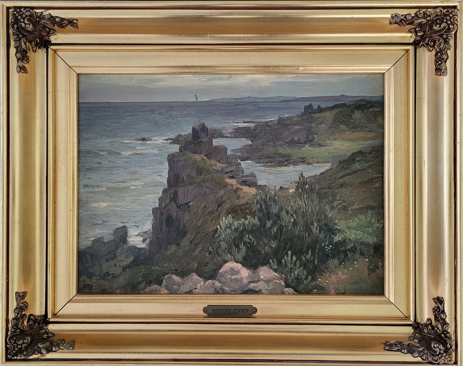 Oil painting Carlo Hornung-Jensen(1882-1960):The rocky coast of Bornholm (1931)