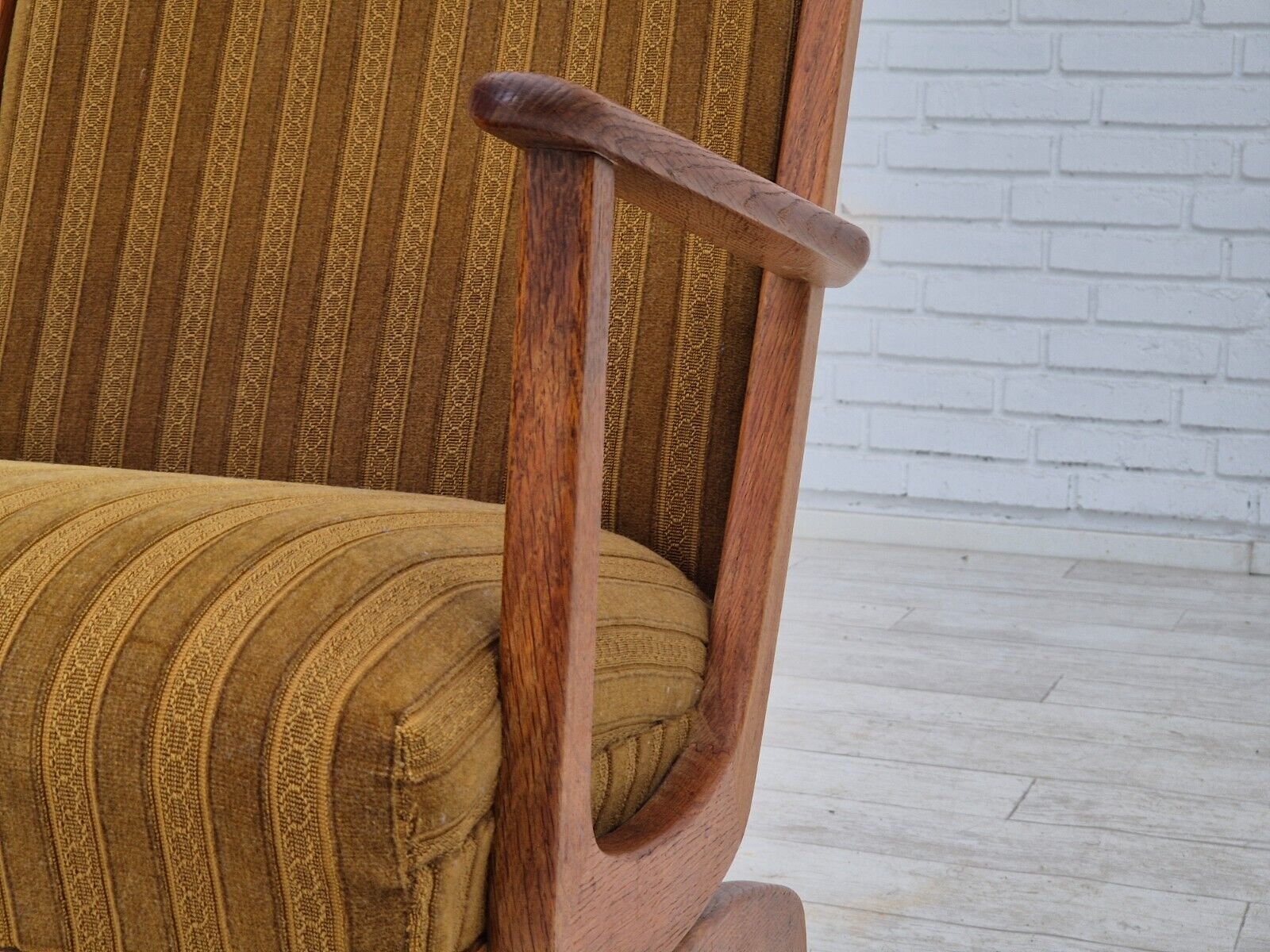 1960s Danish design oak wood rocking chair with footstool furniture wool