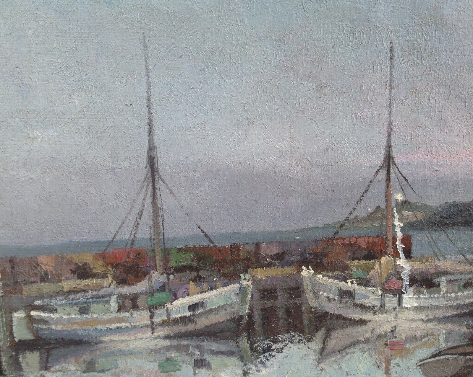 Jens Sinding Christensen (1888-1980): KEELBOATS IN HARBOR