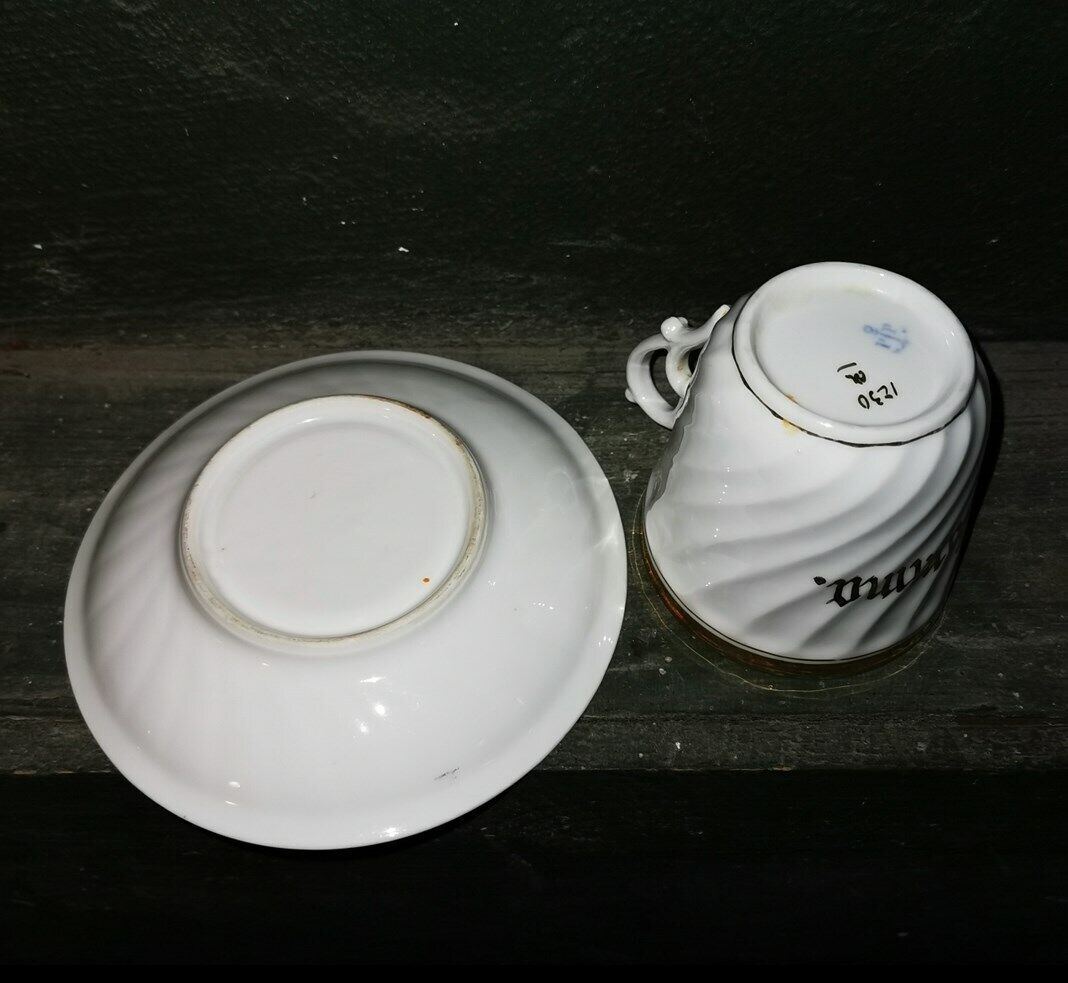 Big old rare porcelain tea or coffee cup and saucer from Porsgrund Norway c 1900