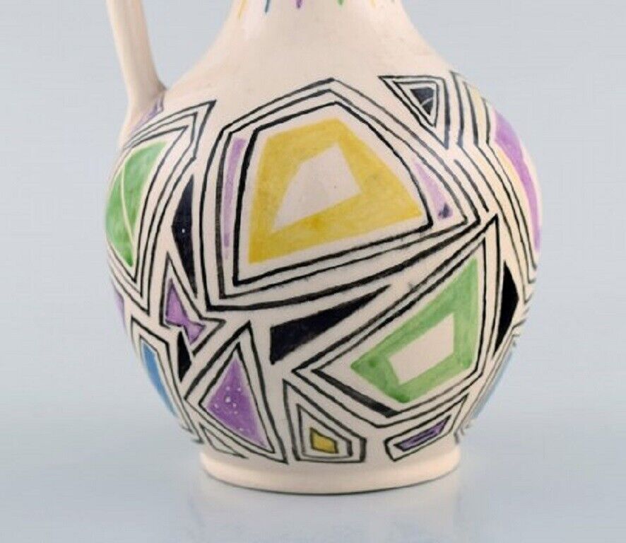 European studio ceramist Unique jug with handle in glazed ceramic Dated 1957