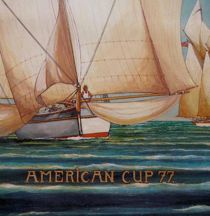 America's Cup Sailing Race 1877  Fanny and Madeleine Antique watercolor