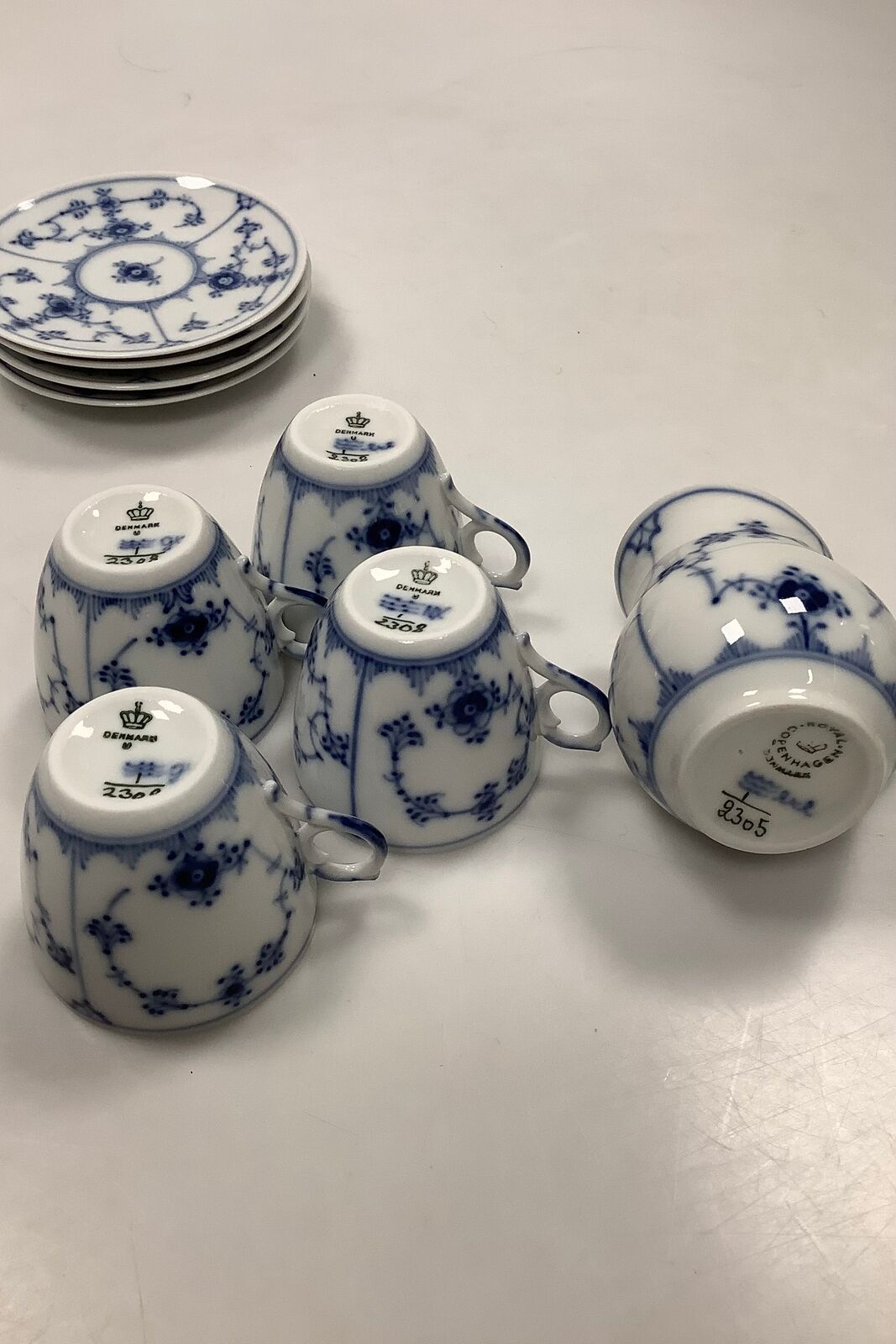 Royal Copenhagen Blue Fluted Plain Doll Coffee Set No 2304 2305 2306 and 2308