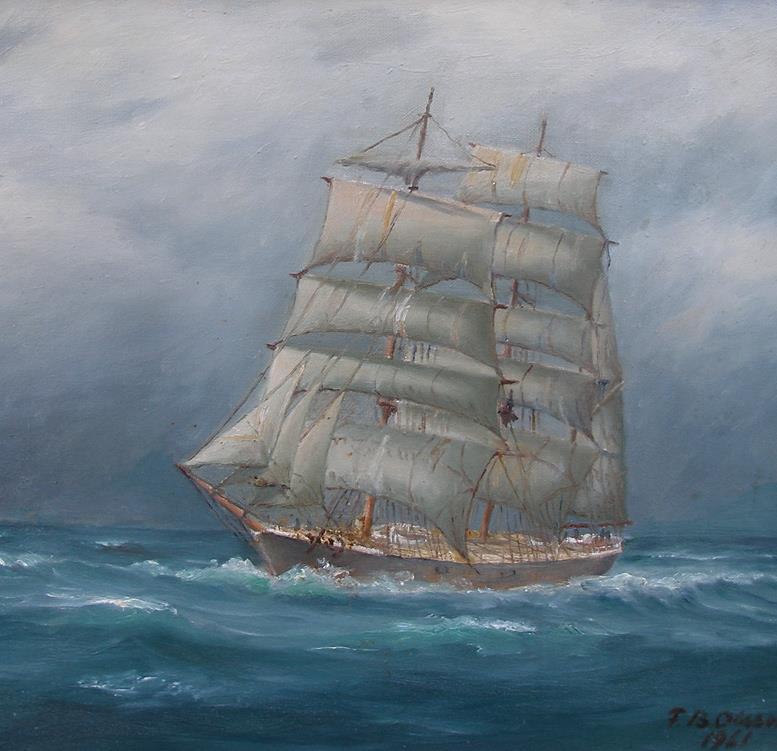 Captain Olsson ( Swedish 1900) Full-rigged Ship with a dark sky