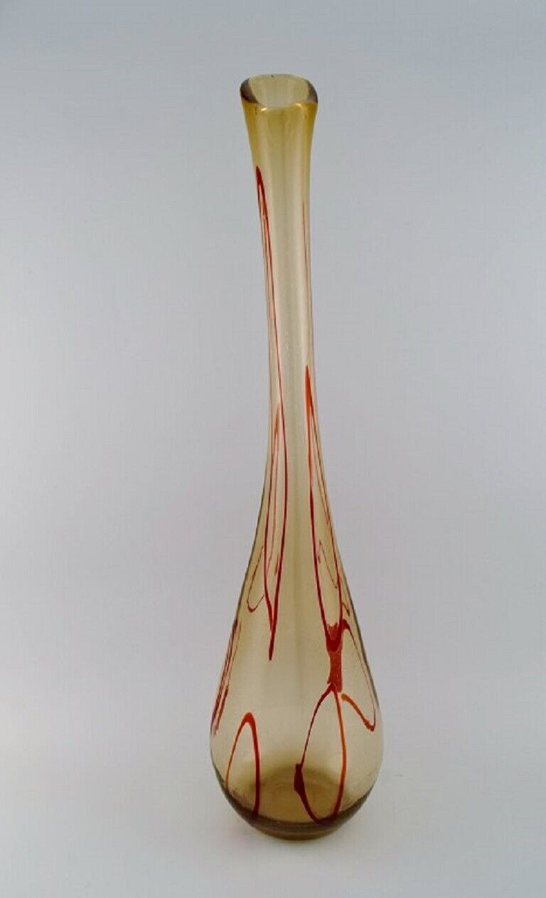 Large Murano floor vase in smoky and red mouth blown art glass Italian design