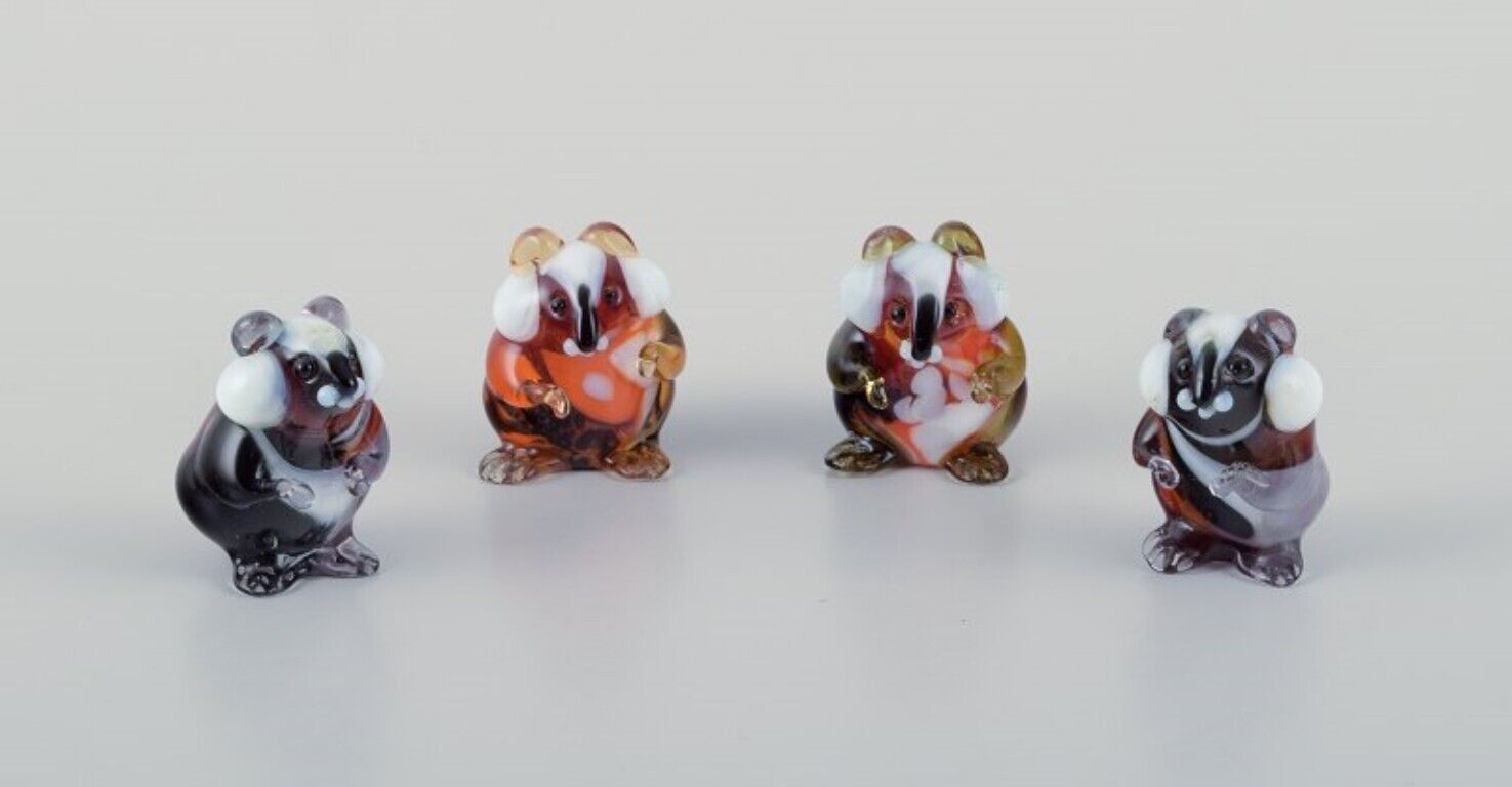 Murano Italy  Collection of four miniature glass rodent figurines