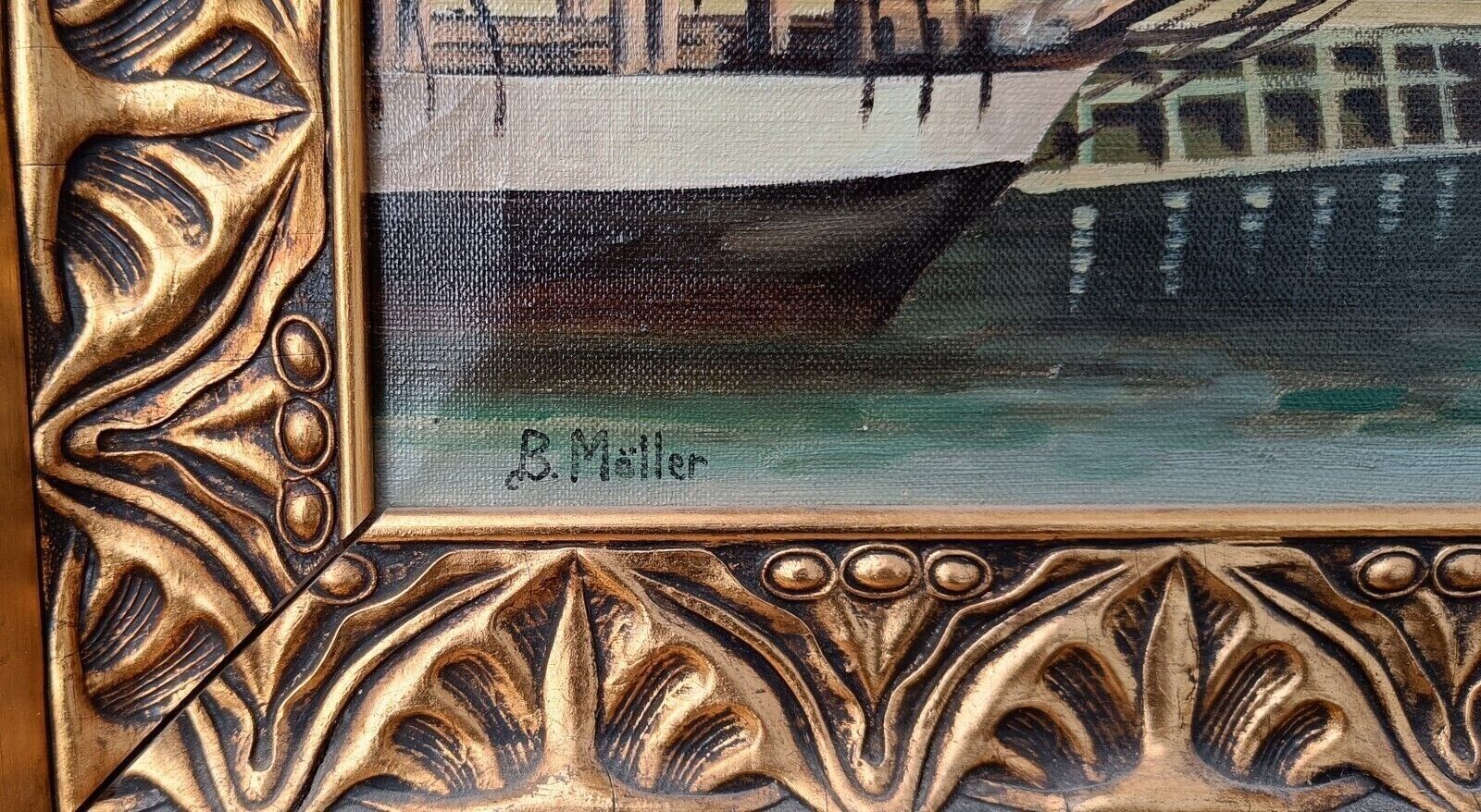 HARBOR SCENE original oil painting beautiful frame