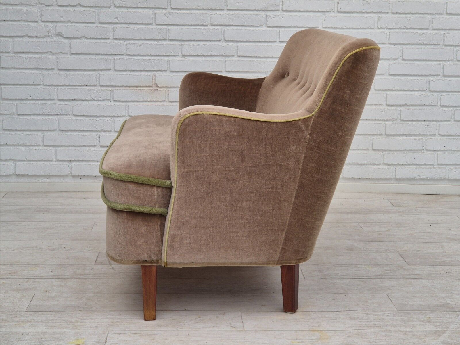 1960s Danish 2 seater sofa original condition furniture velour beech wood