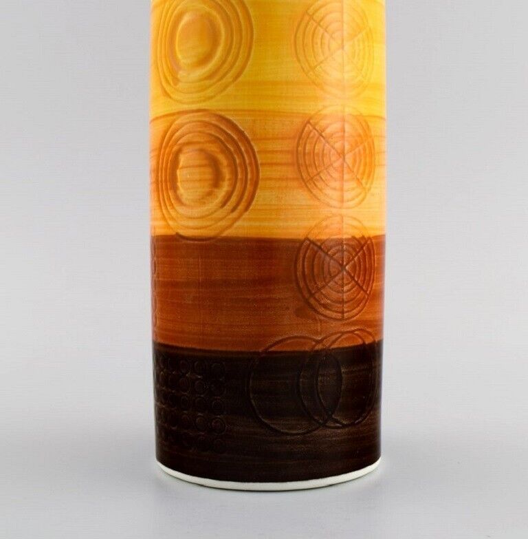 Olle Alberius for Rörstrand Cylindrical Sarek vase in hand-painted ceramics