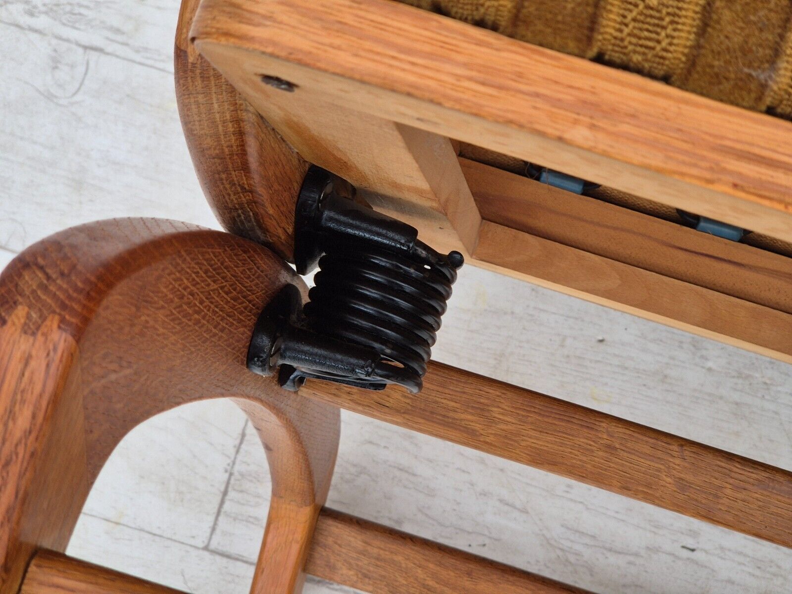 1960s Danish design oak wood rocking chair with footstool furniture wool