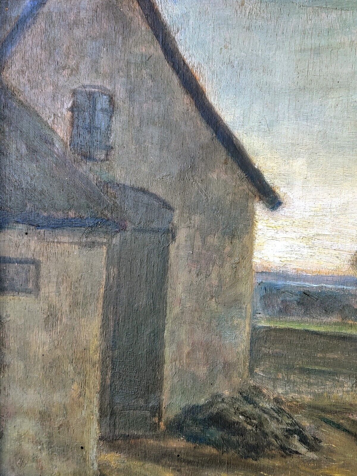 J Bendtsen: FARMHOUSE BUILDINGS original oil painting dated 1920