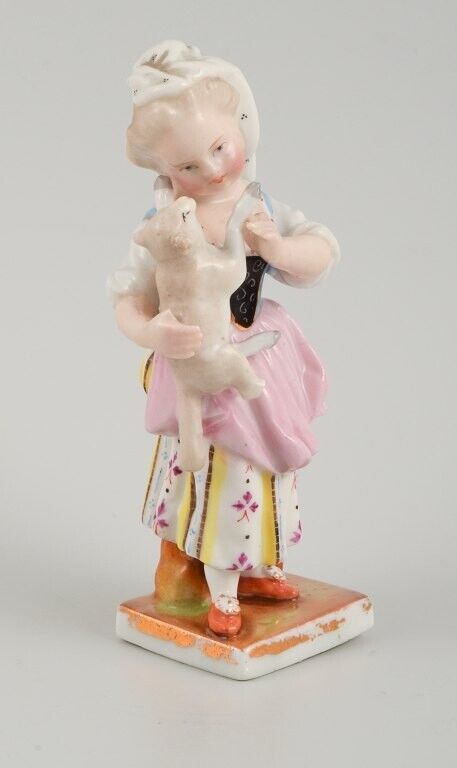 Porcelain figurine Meissen similar stamp Girl with a lamb late 19th C