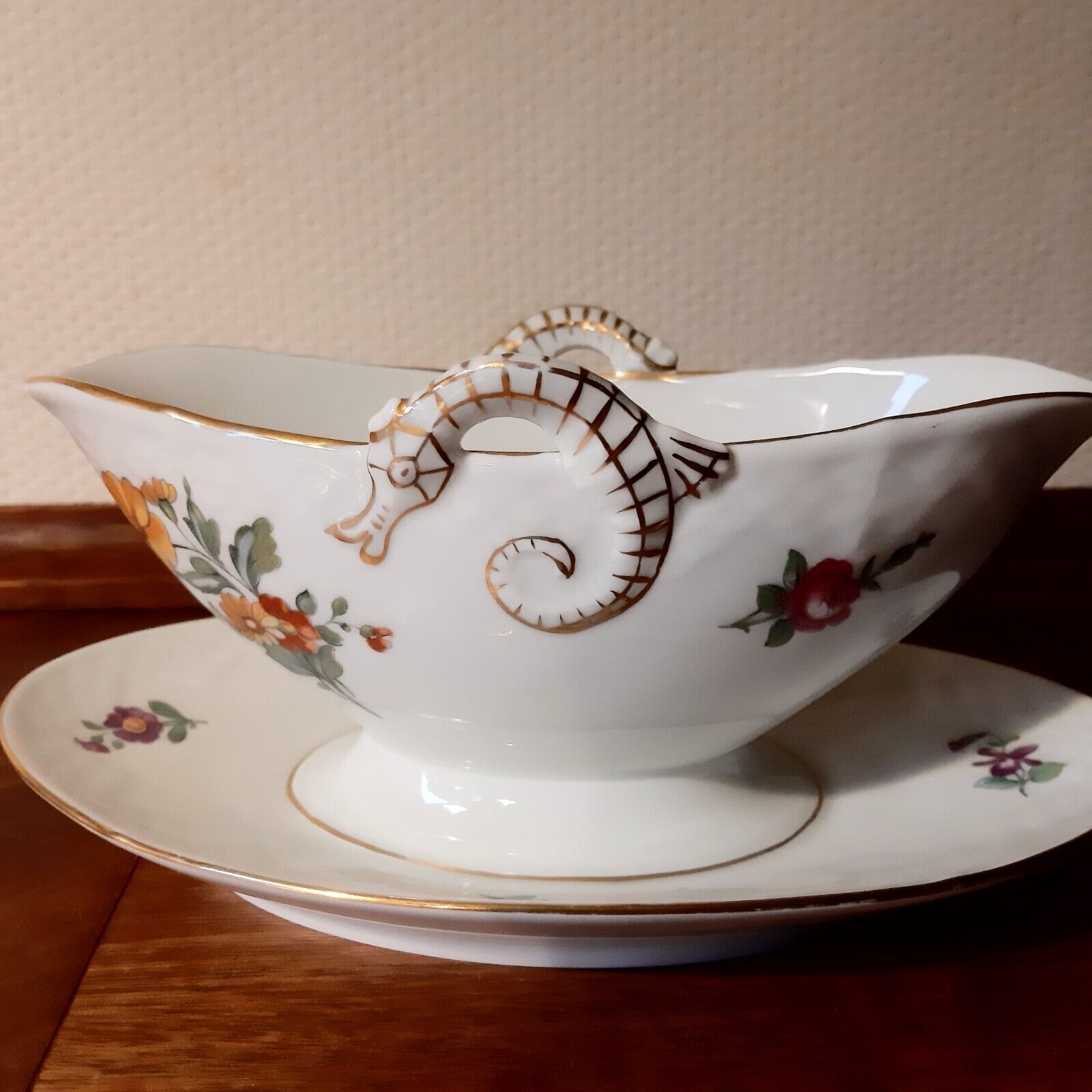 GRAVY BOAT w attached Underplate SAXON FLOWER Bing  Grondahl Royal Copenhagen 1