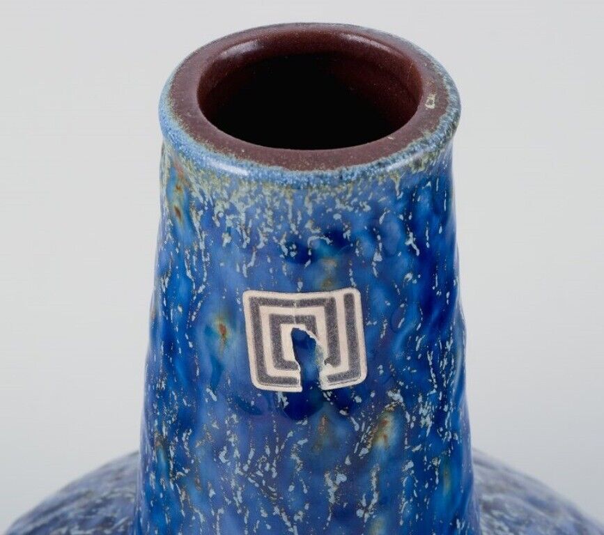 European studio ceramic artist Large ceramic vase with blue glaze Ca  1970s