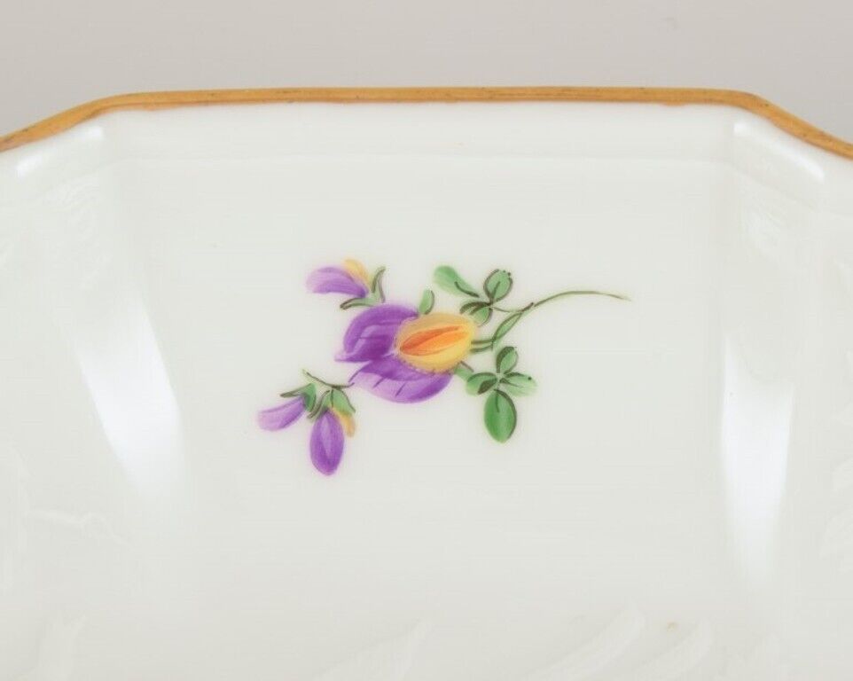 Meissen Germany Oval porcelain bowl hand-painted with polychrome flowers