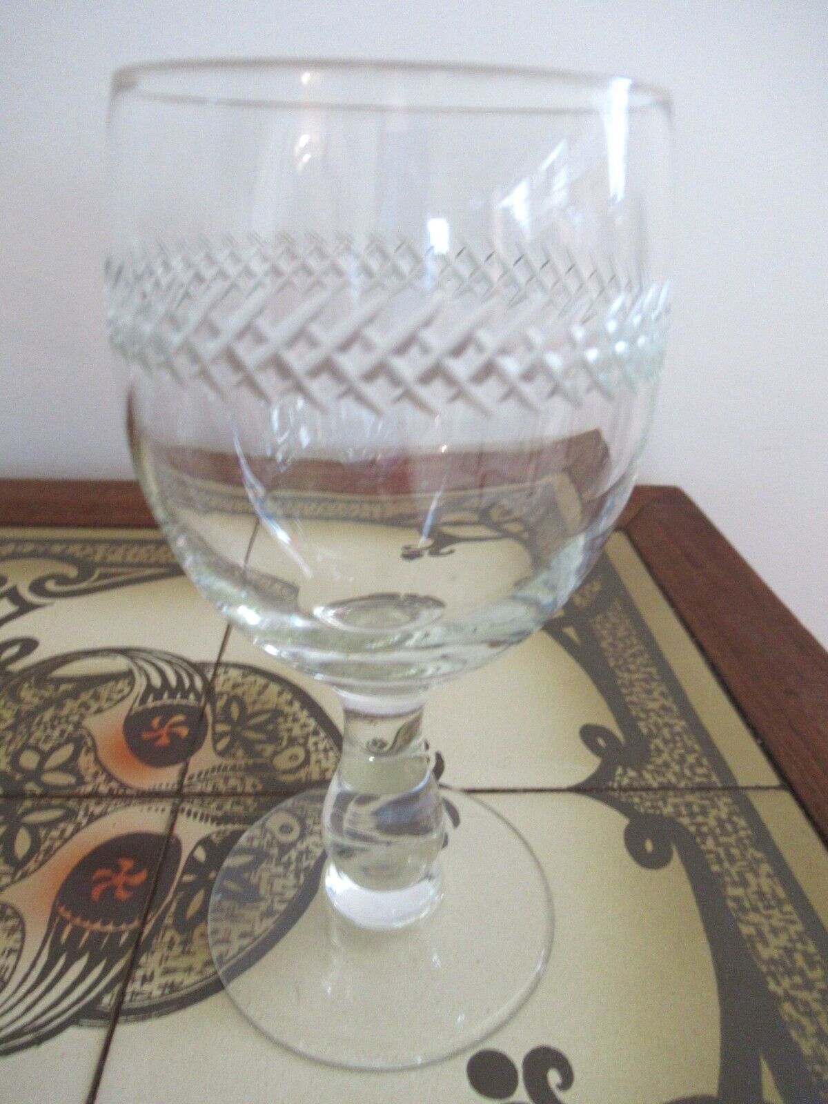 Vintage handmade danish wineglases with criss cross edging