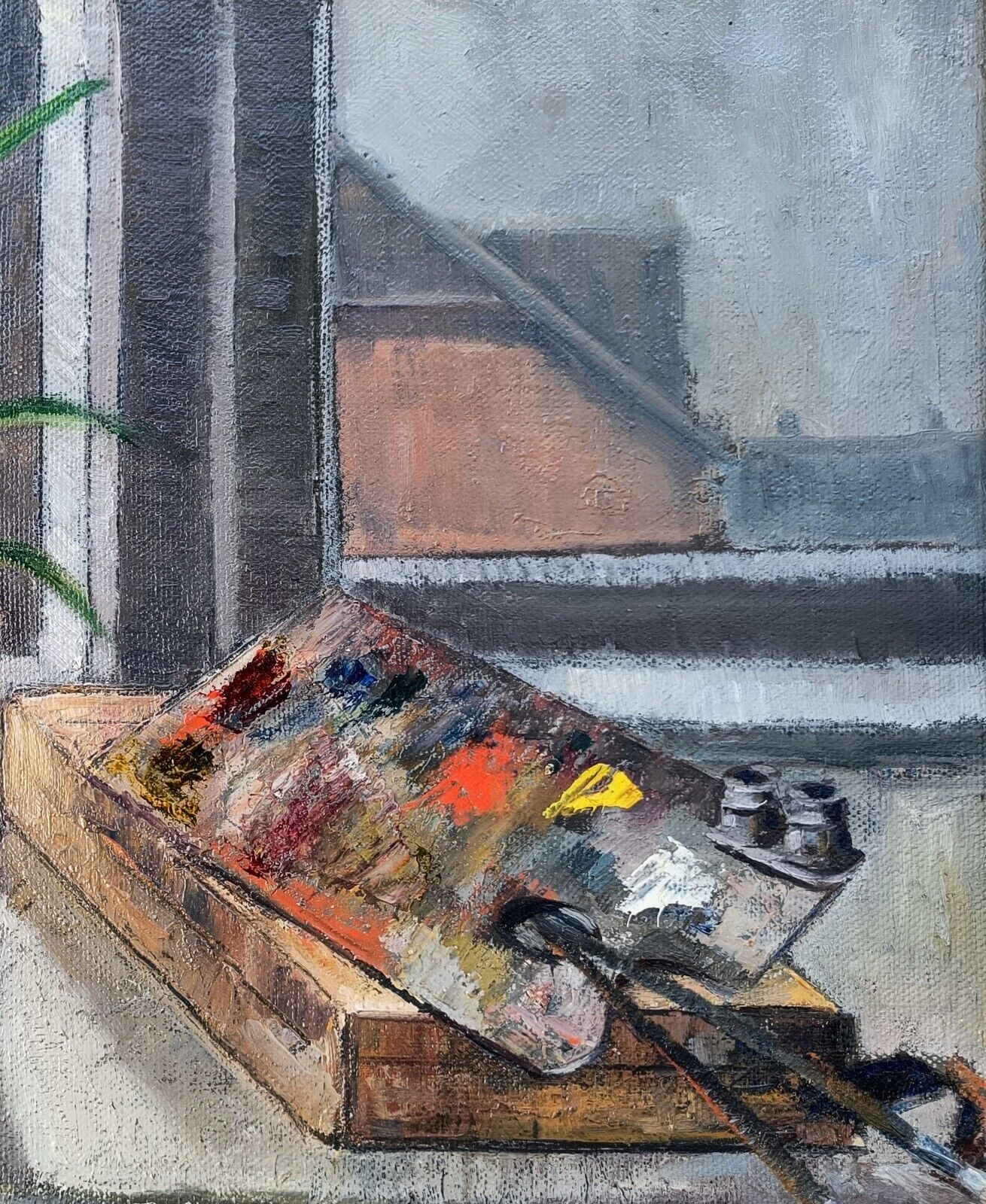 PAINTERS PALETTE AND POTTED PLANT - STILL LIFE