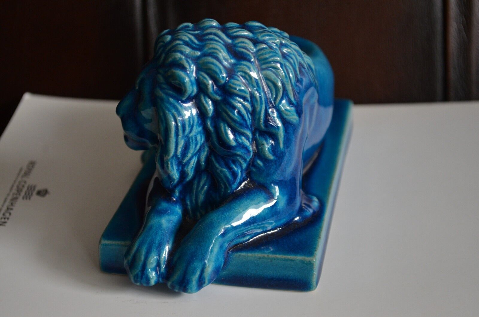 Rare Royal Copenhagen Figurine Lion Blue 3792 Thorvaldsen Sitting Porcelain