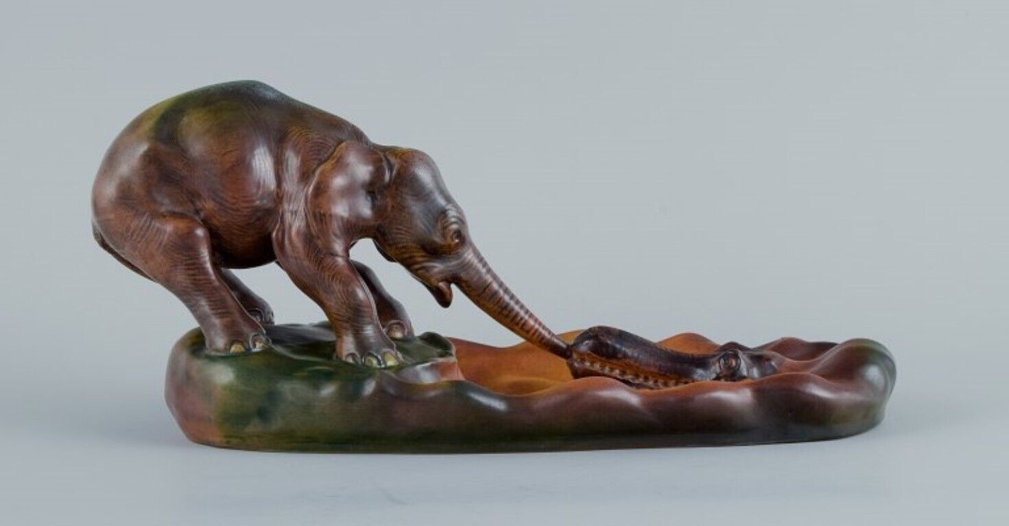 Ipsens Denmark Elephant and Crocodile Ceramic figure 1920s