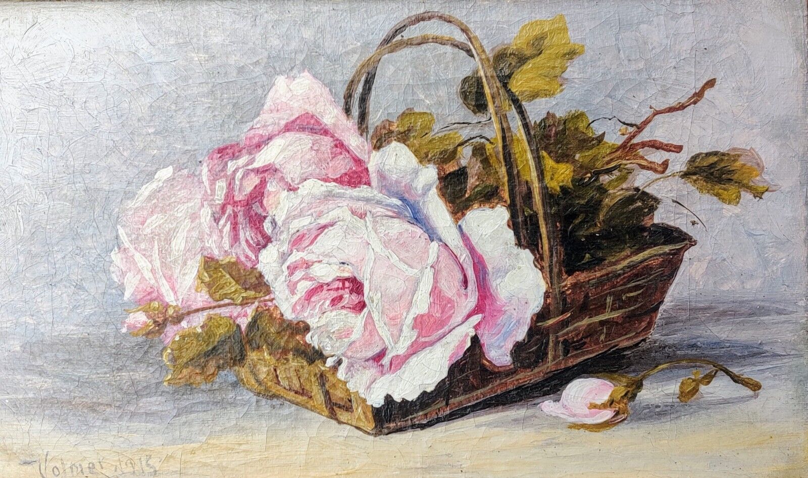 BASKET WITH PINK ROSES low shipping!!