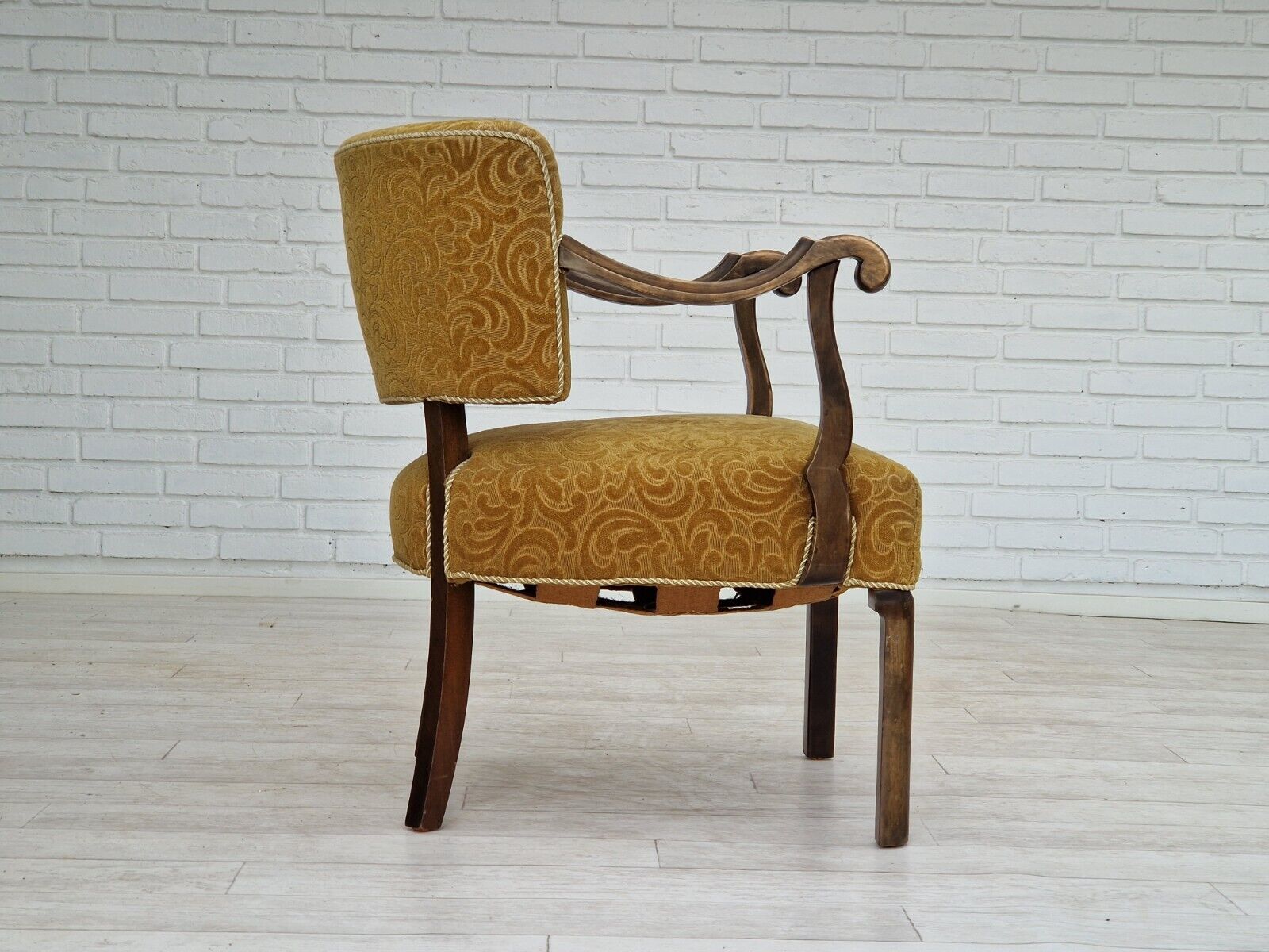 1930s Scandinavian design armchair in green furniture fabric ash wood