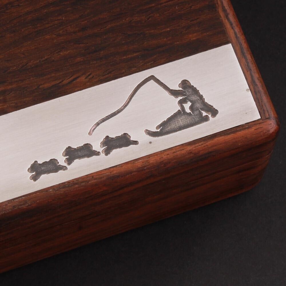 Wood Box Inlaid Silver Greenland / Dog Sled Vintage MADE IN DENMARK 1960s