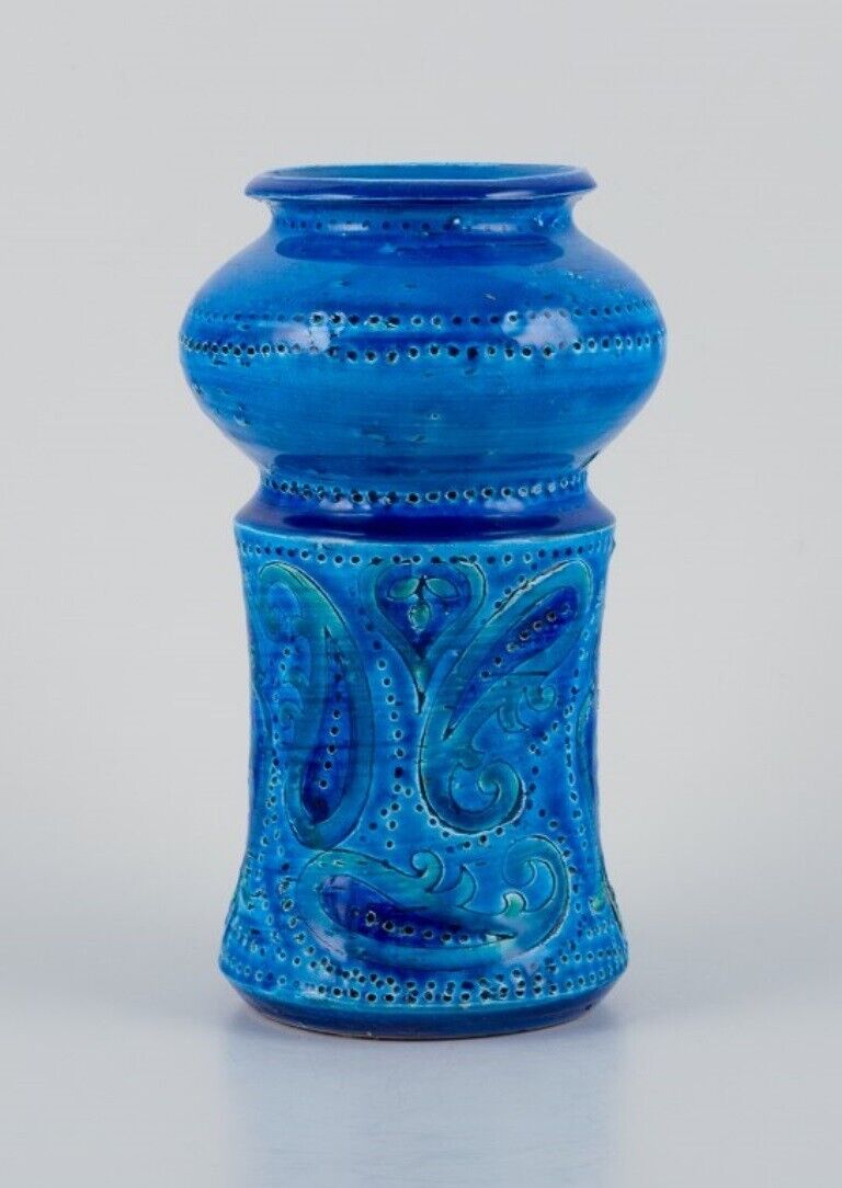 Aldo Londi for Bitossi Italy Ceramic vase in azure blue glaze 1960s/70s