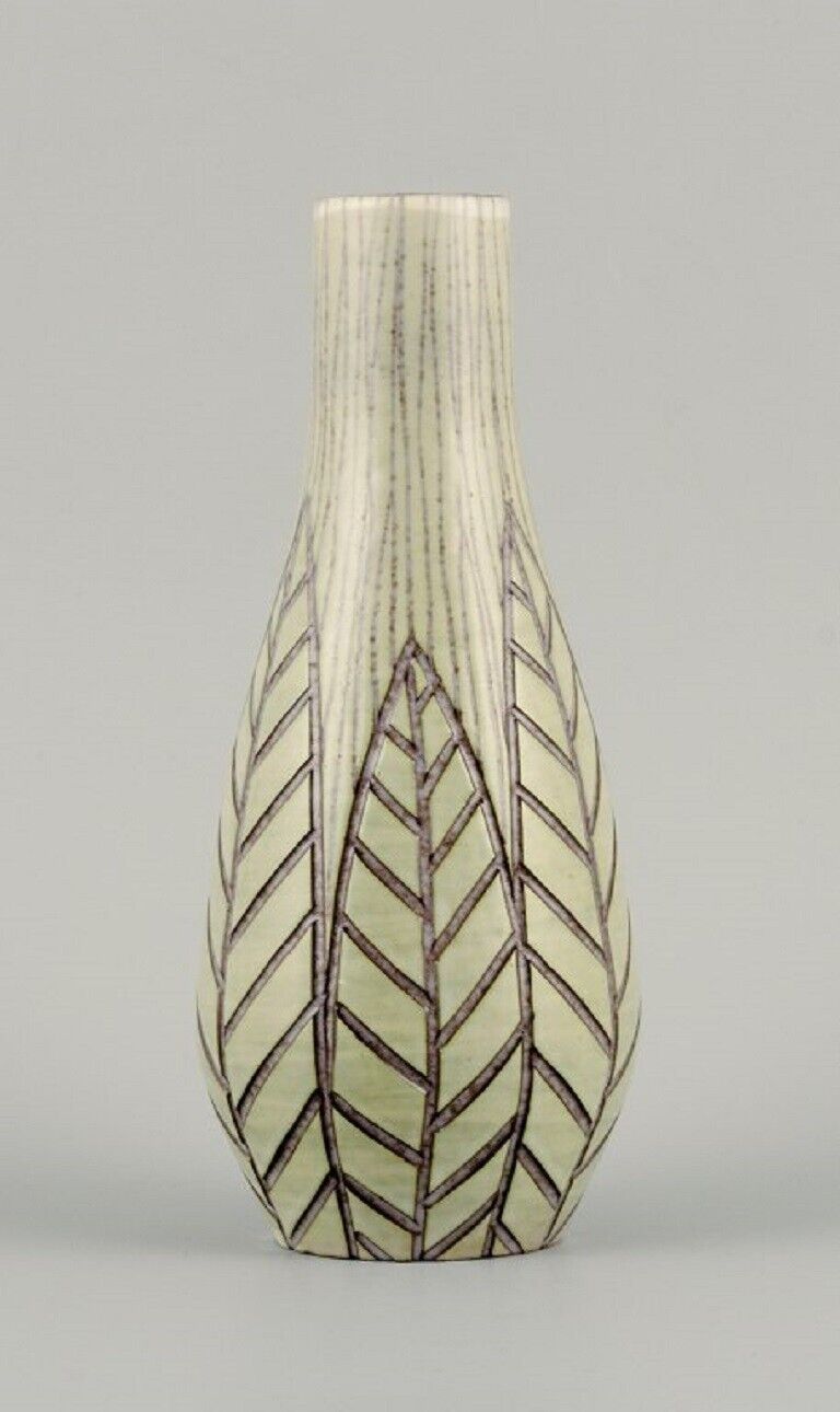 Mari Simmulson for Upsala Ekeby "Rhodes" ceramic vase with leaves in relief