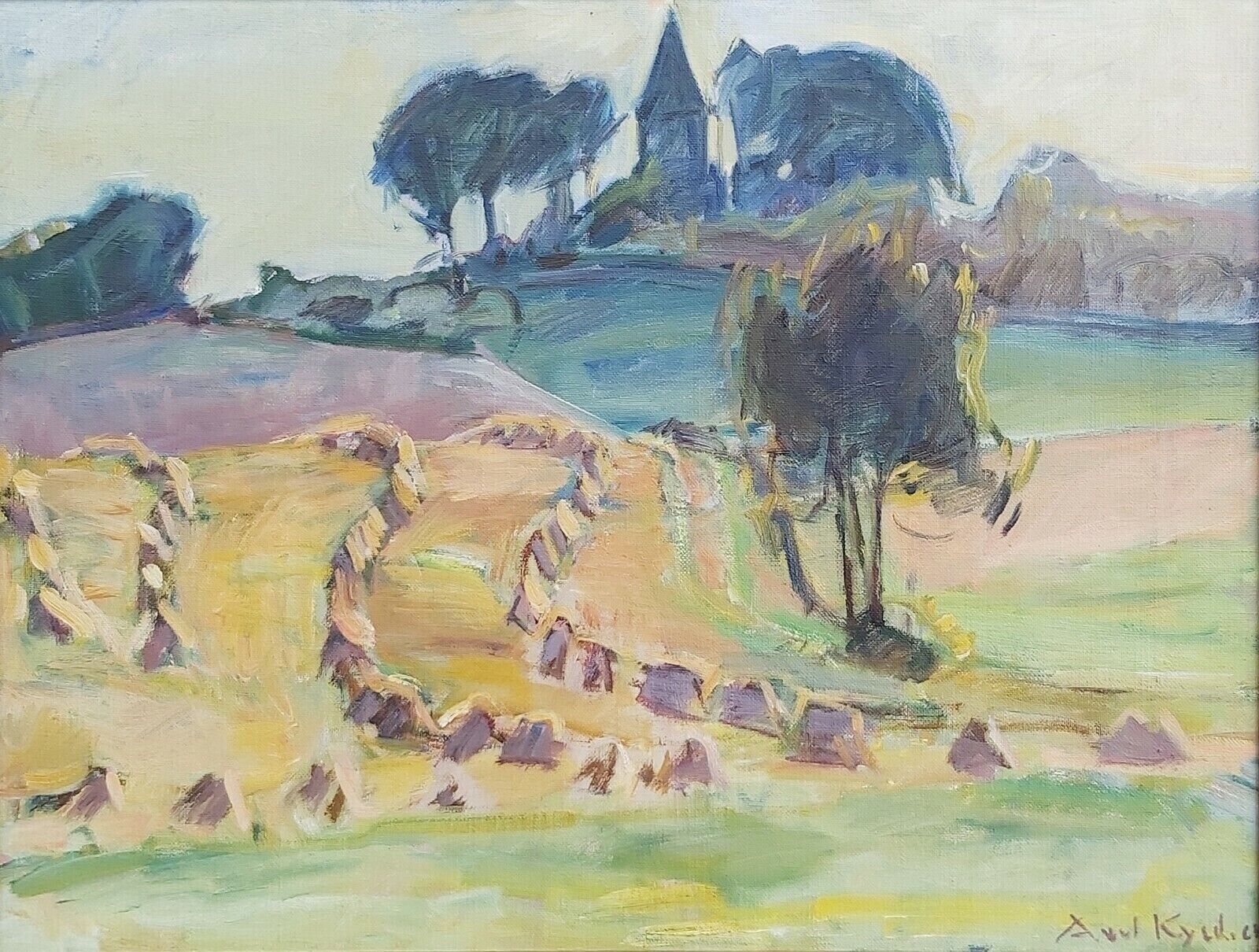 Axel Kyed (1906-1968): Summer Landscape with Church on the Horizon Dated 1963