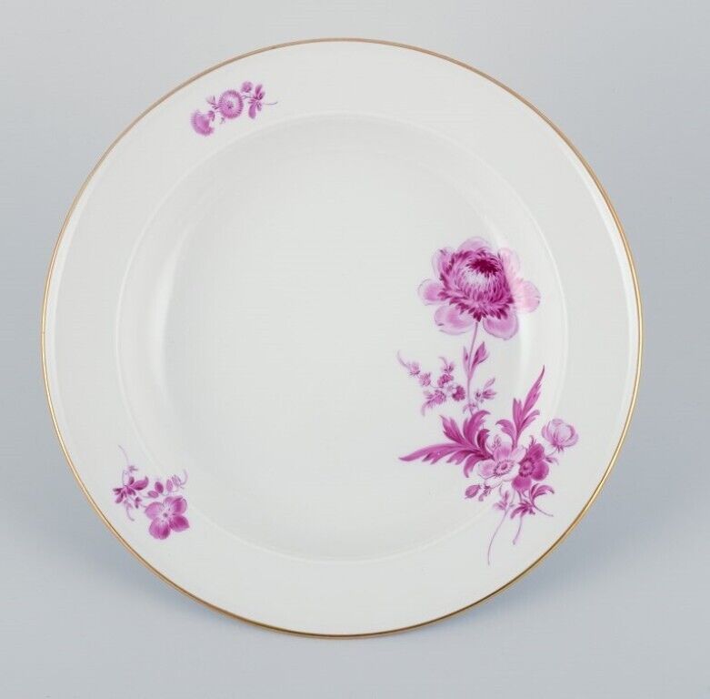 Meissen a set of six deep porcelain plates hand-painted with flower motifs