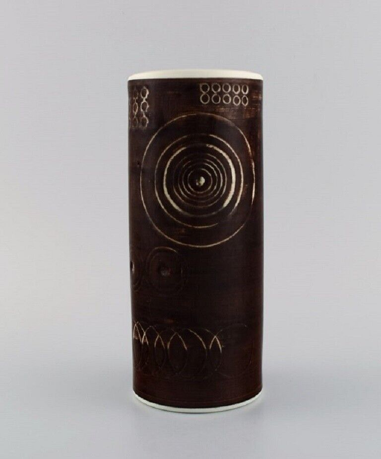 Olle Alberius for Rörstrand Cylindrical Sarek vase in glazed ceramics