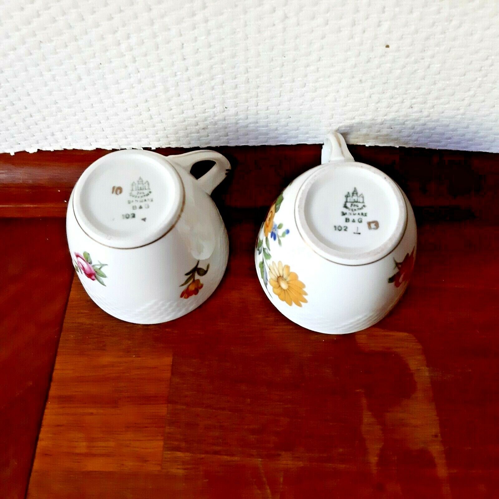 2 Coffee sets # 102 SAXON FLOWER Creme Bing  Grondahl Royal Copenhagen Fact 1