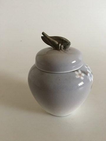 Royal Copenhagen Art Nouveau lidded vase with grasshopper and butterfly No