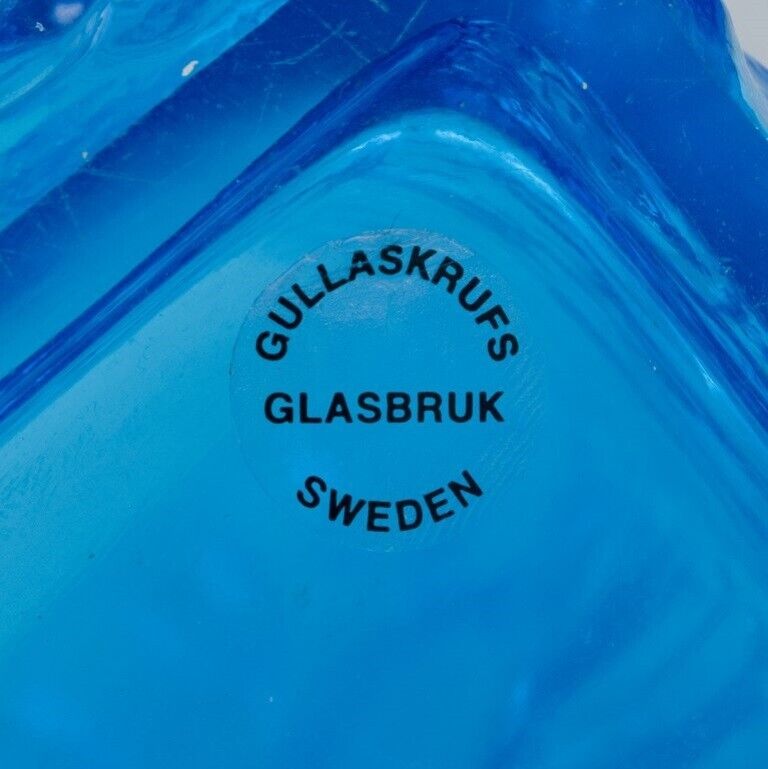 Gullaskruf Sweden Square-shaped glass vase and candlestick in blue art glass