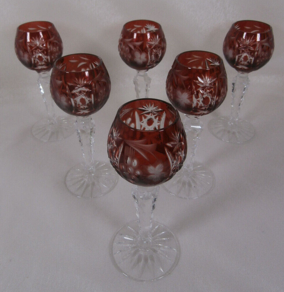 ~LOT of 6 cut to clear Traube by Nachtmann CORDIAL GLASS GOBLET 5 3/16" Bohemian